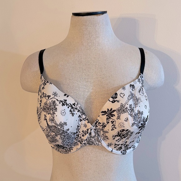 Victoria’s Secret Biofit Demi Uplift White Black Floral Fairy Peacock 38DD NWOT - Picture 1 of 3